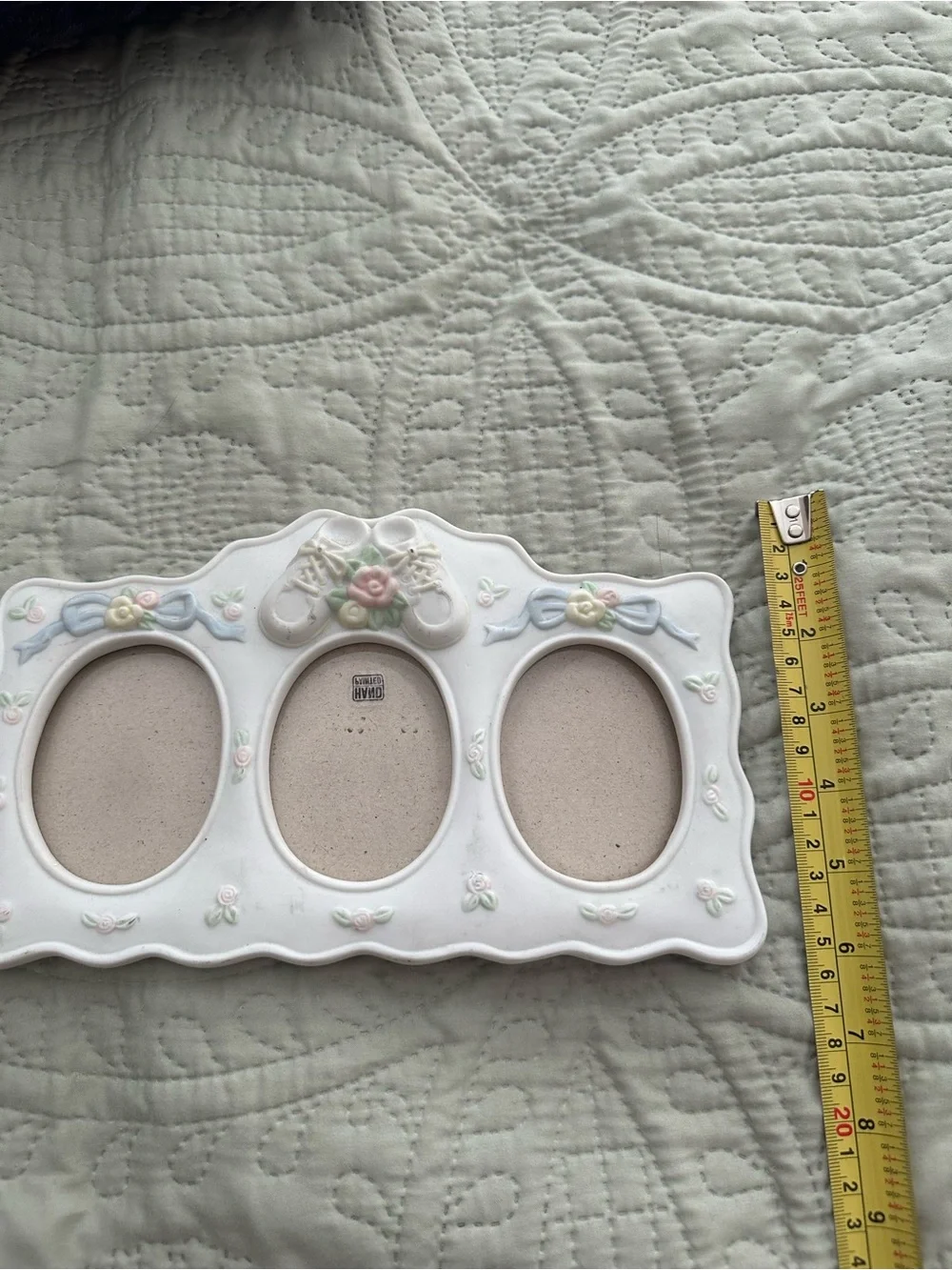 Ceramic triple baby photo frame Hold 3 x 4 photos